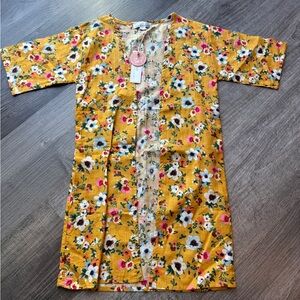 Bailey’s Blossoms Kid Floral Yellow Kimono Cardigan Size Large NWT